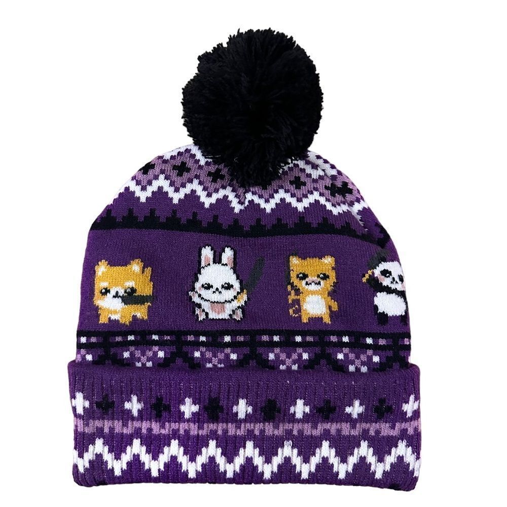 Hot Topic ~ Knife Animals Fair Isle Pom Pom Beanie ~ one size ~ NWOT